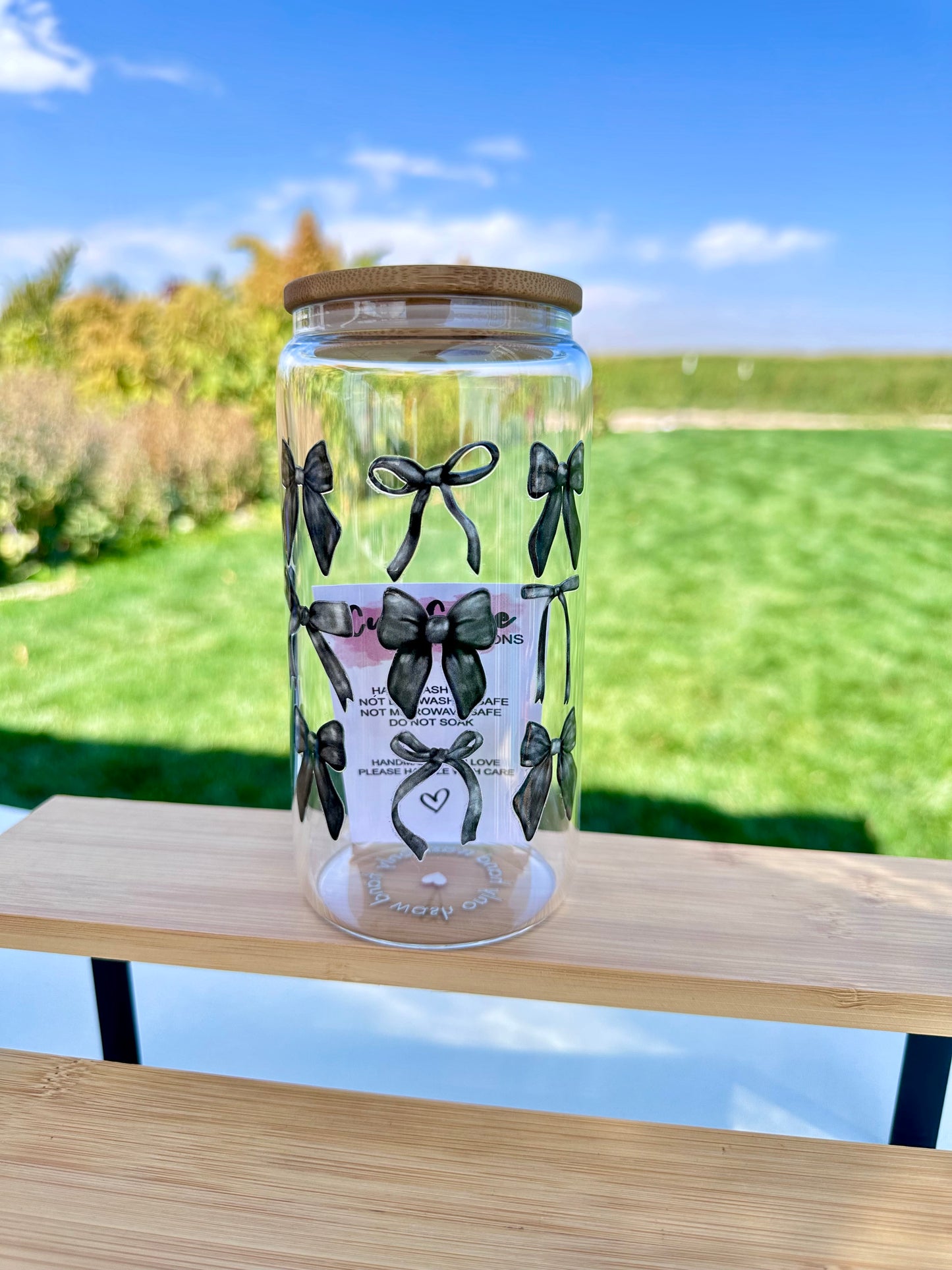 Black Coquette Bows Glass Cup