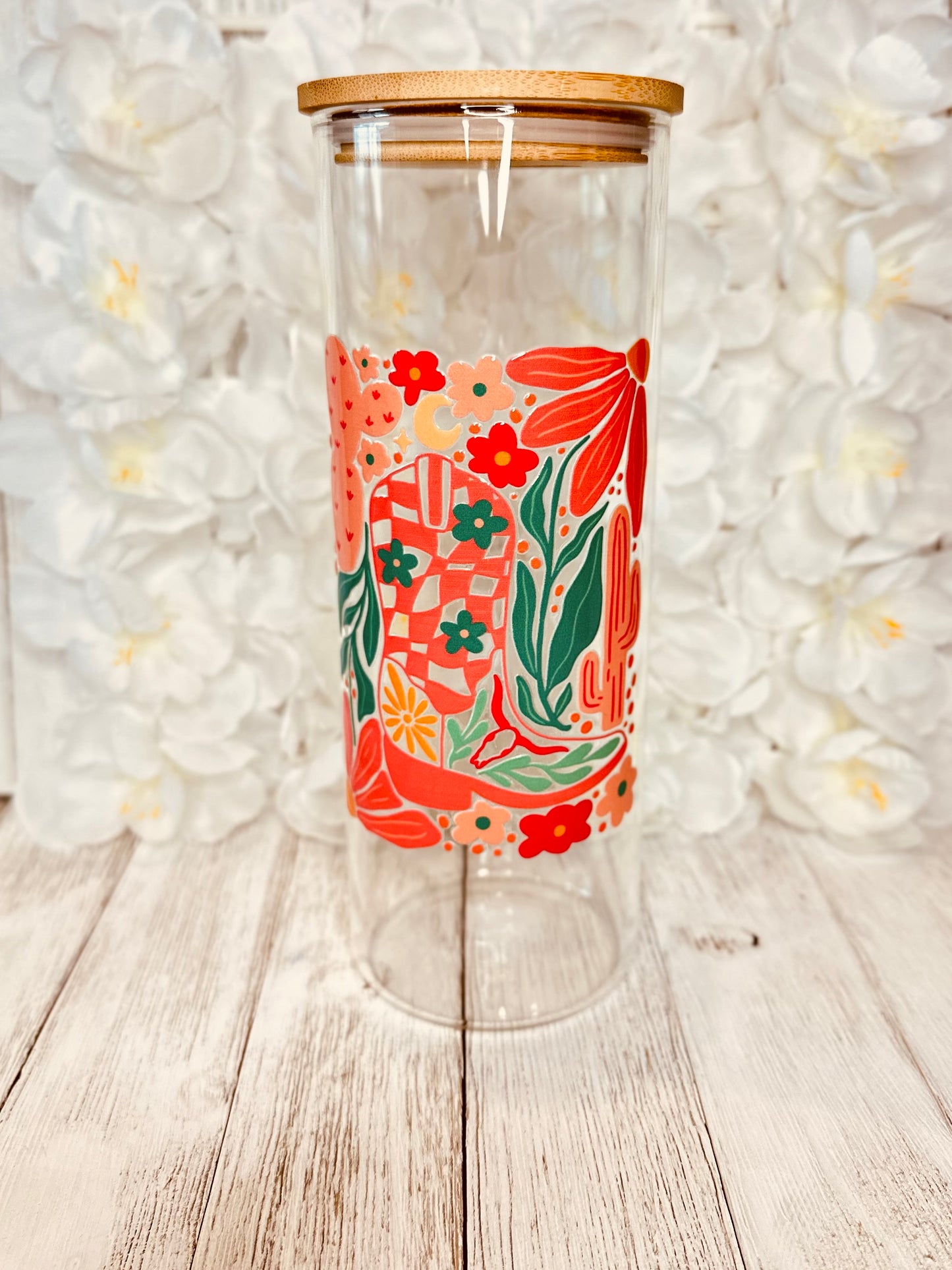 Floral Boot 25oz Glass Cup