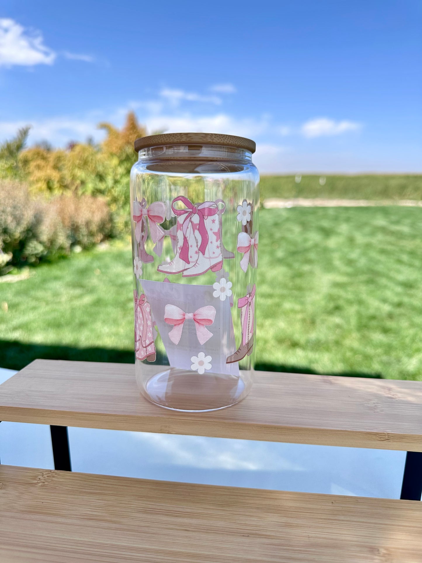Pink Boots & Bows Glass Cup