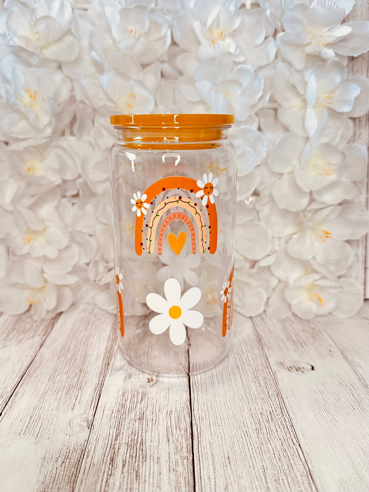 Neutral Rainbiw & Daisies Plastic Cup