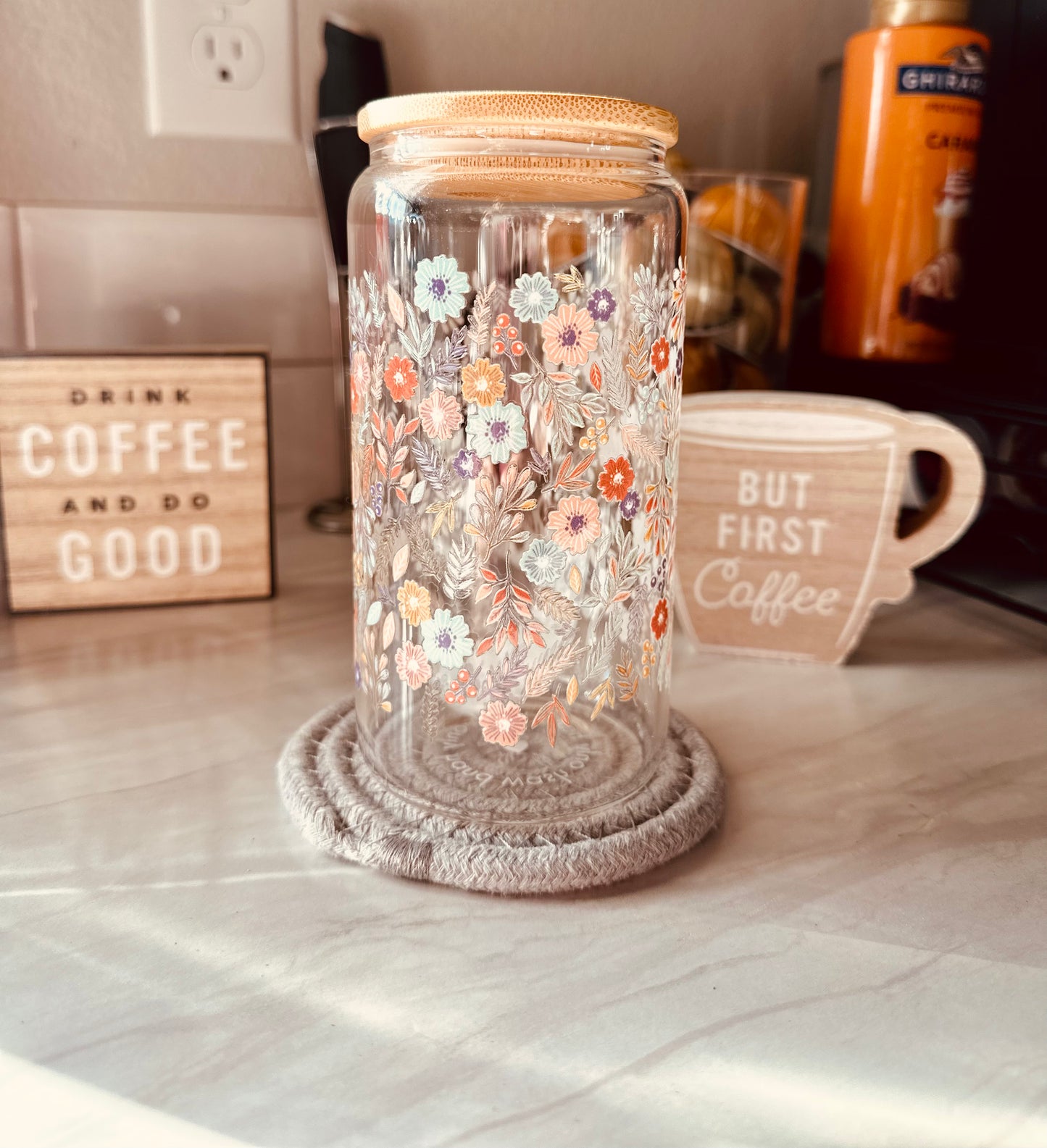 Boho Flowers 16oz clear