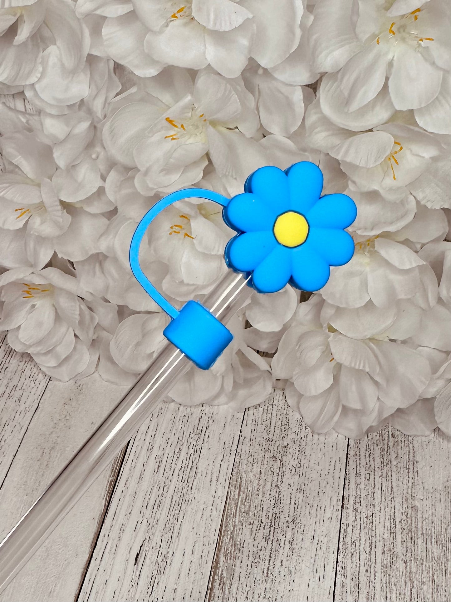 Blue Daisy straw cover