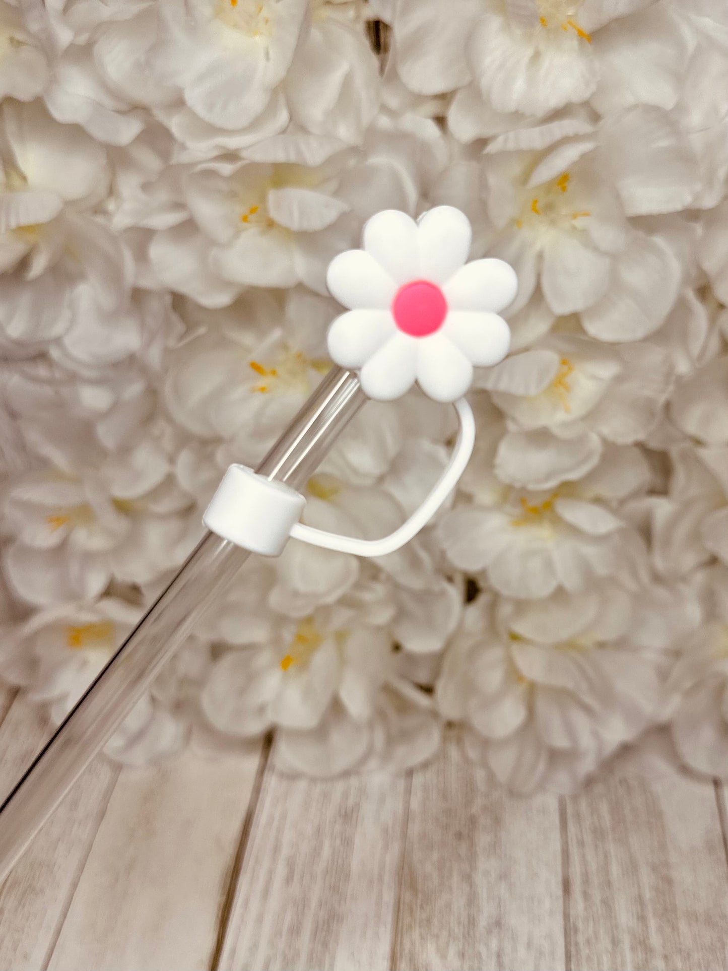 White pink Daisy Straw Cover