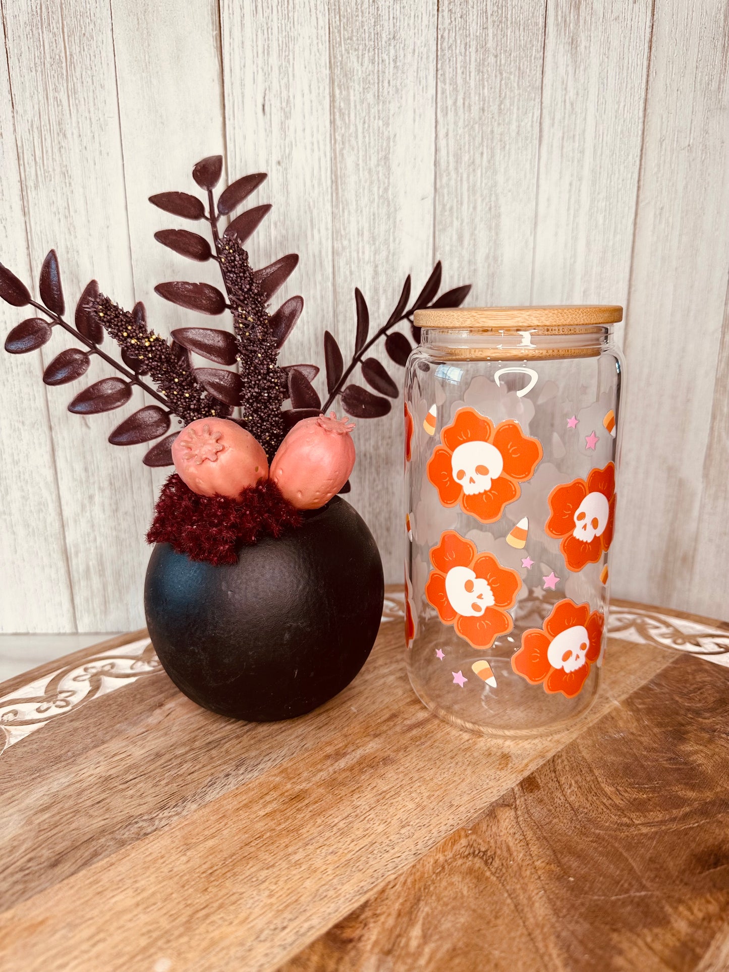 Spooky Floral Glass Cup