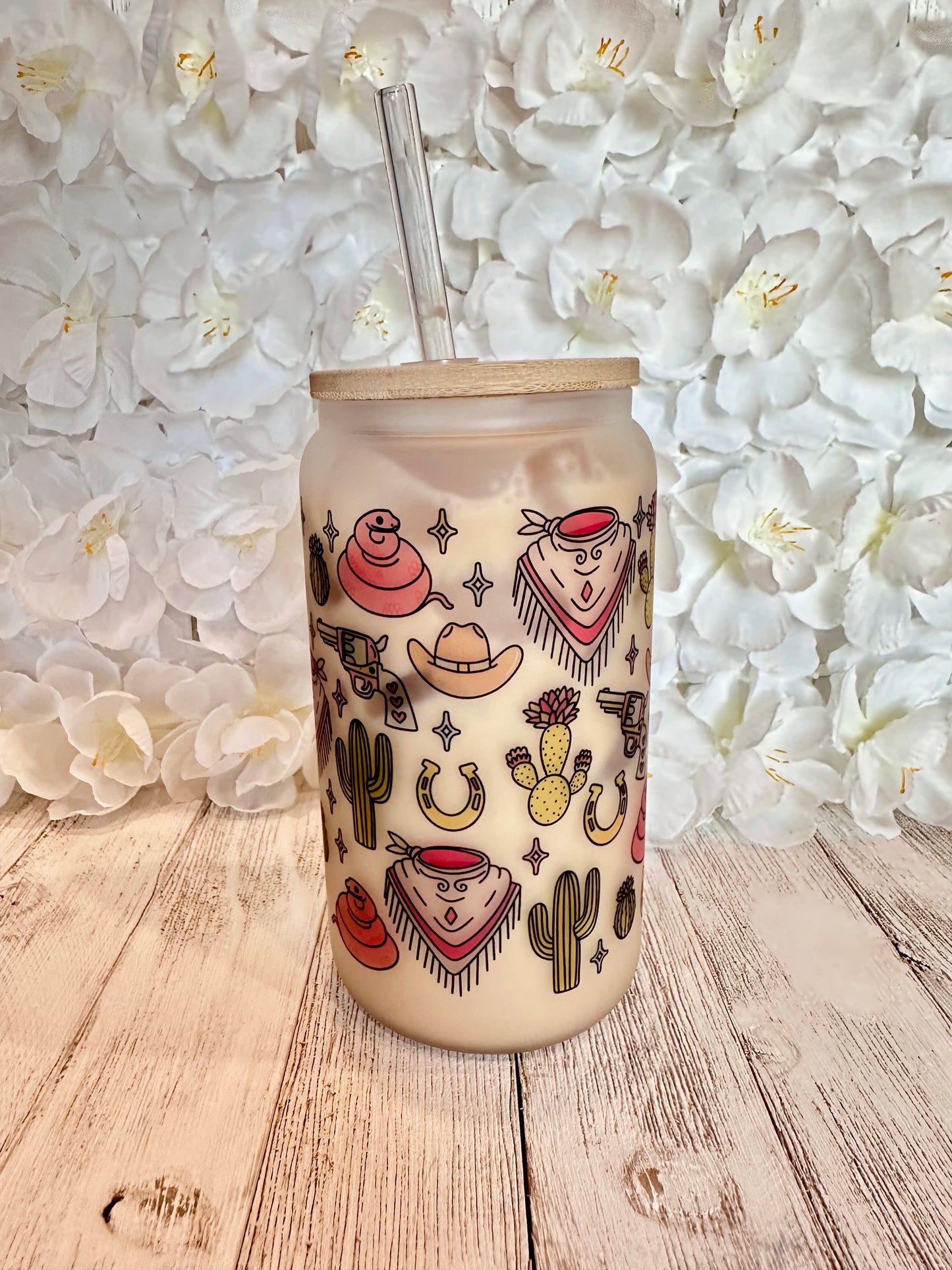 Western Cowgirl 16oz glass cup