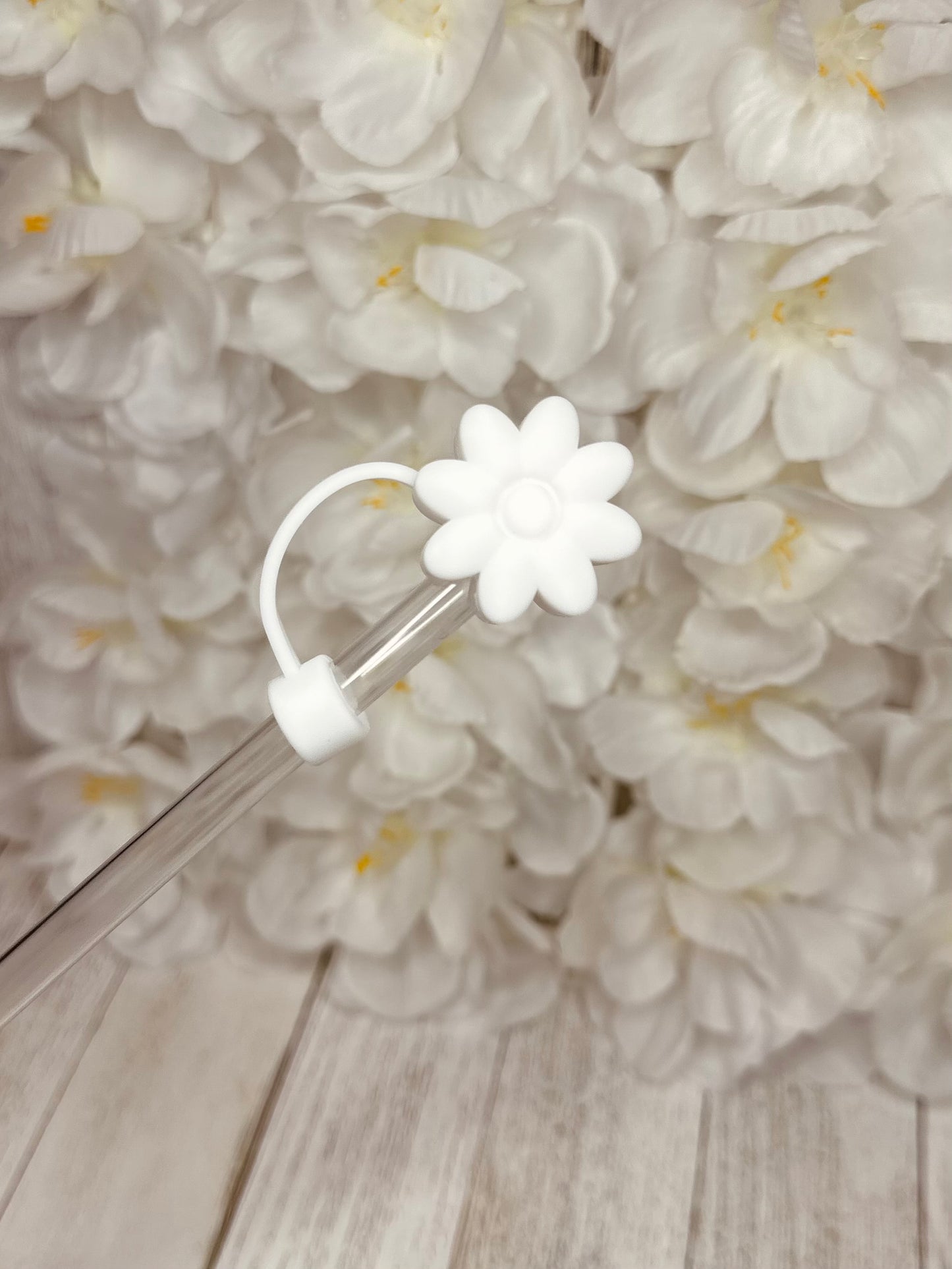 All white flower straw cover
