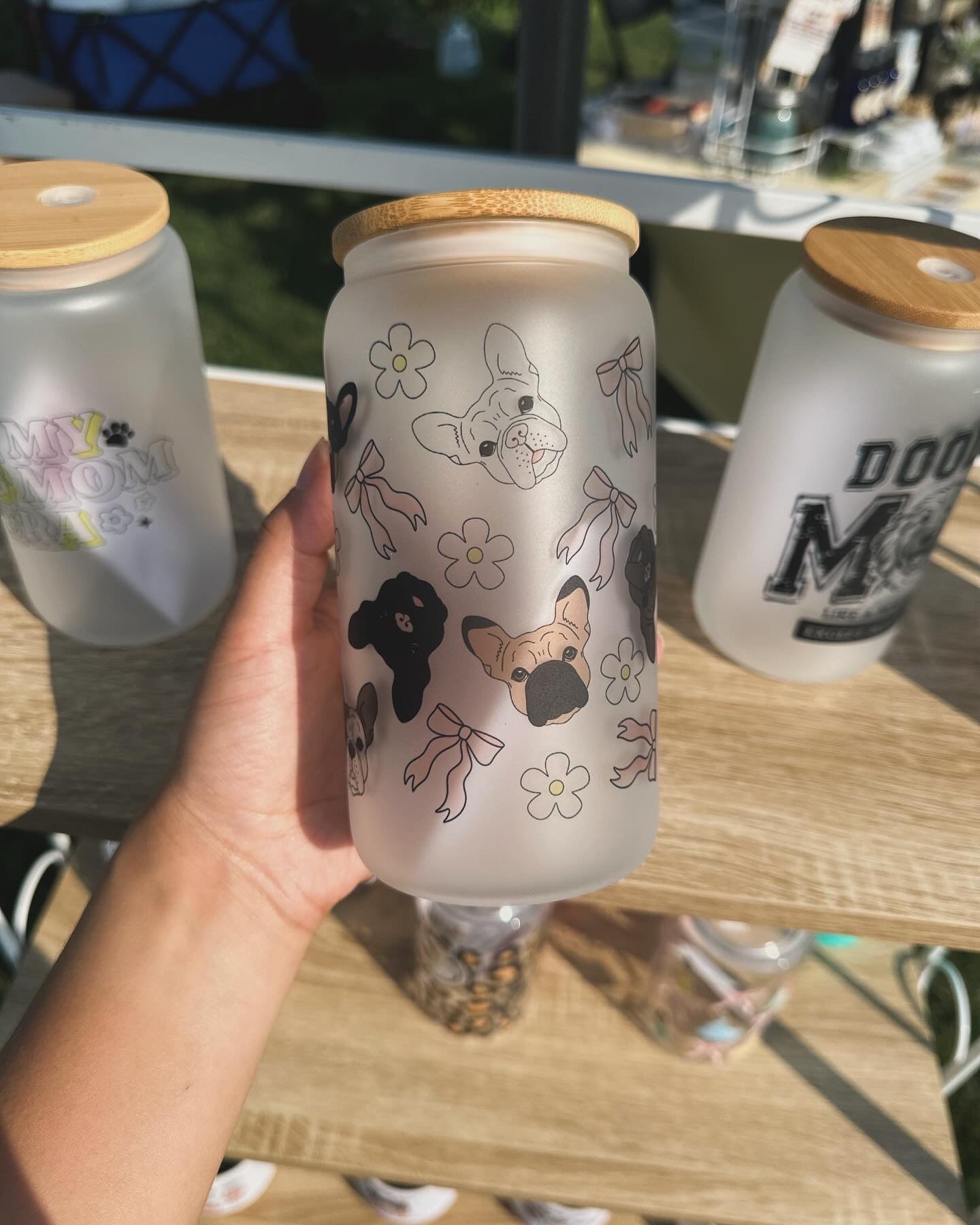 Frenchie Frosted Glass Cup