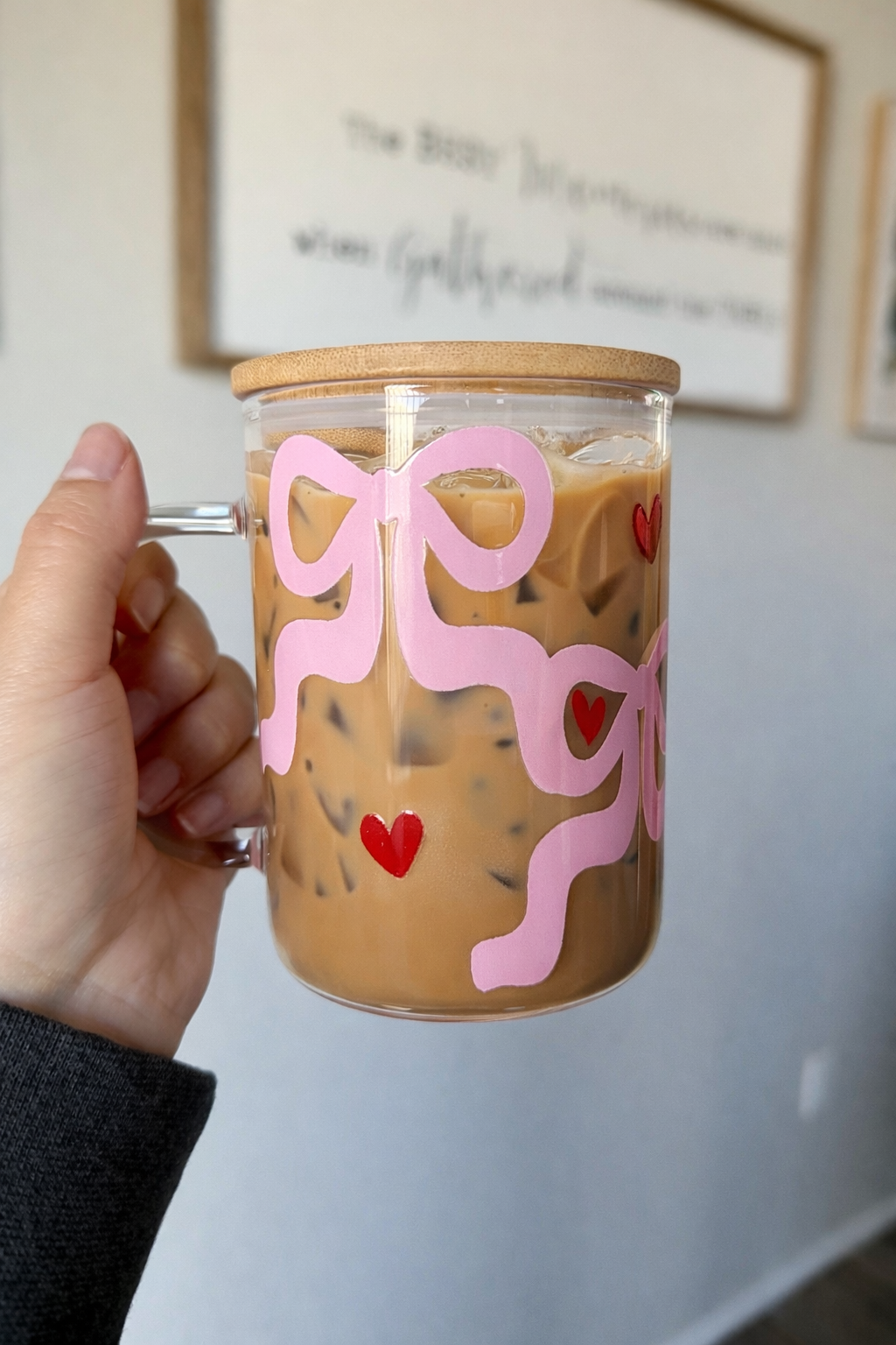 Pink Bows & Hearts Glass Mug