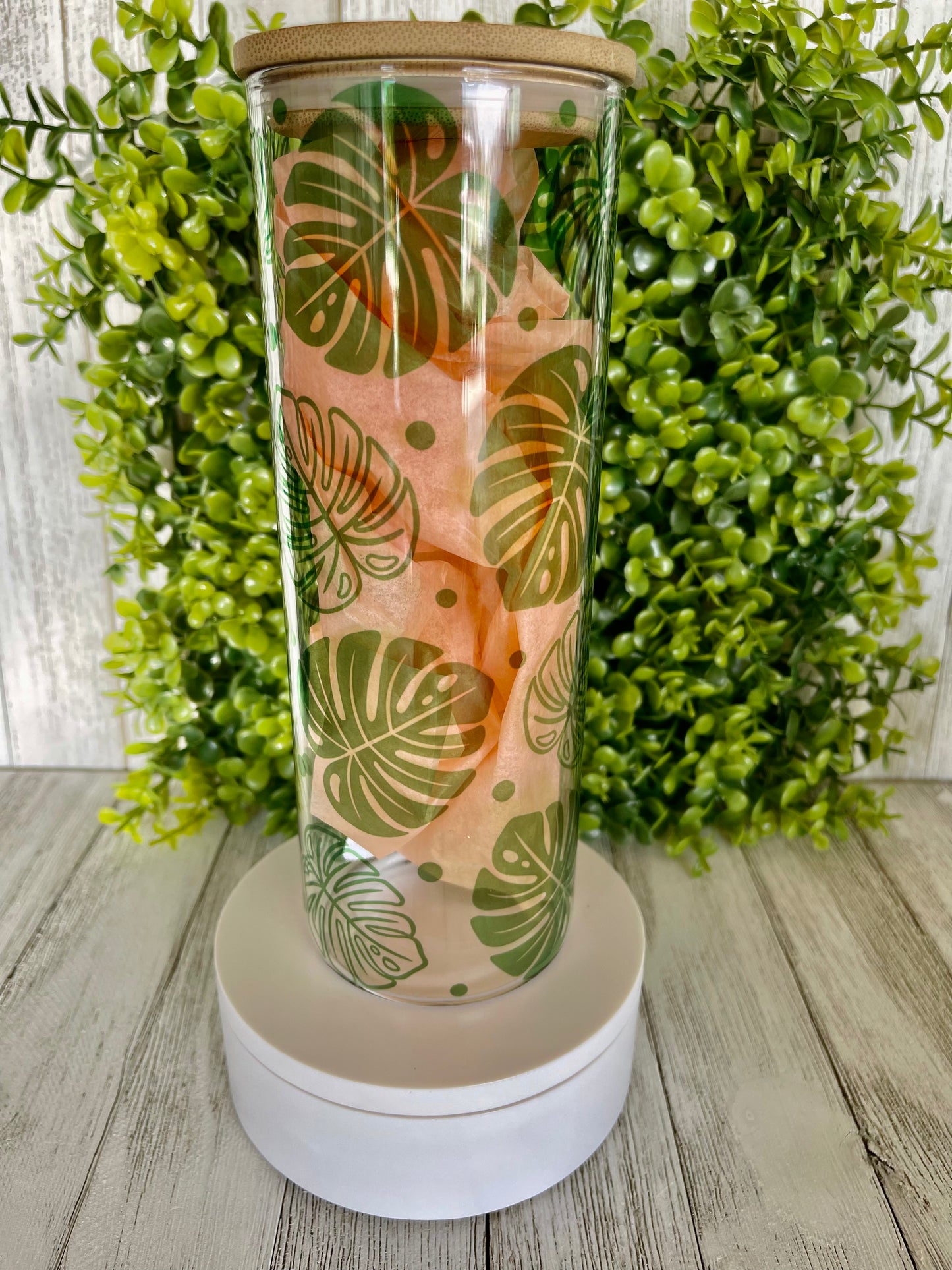 Frosted Monstera Leaf Glass Cup