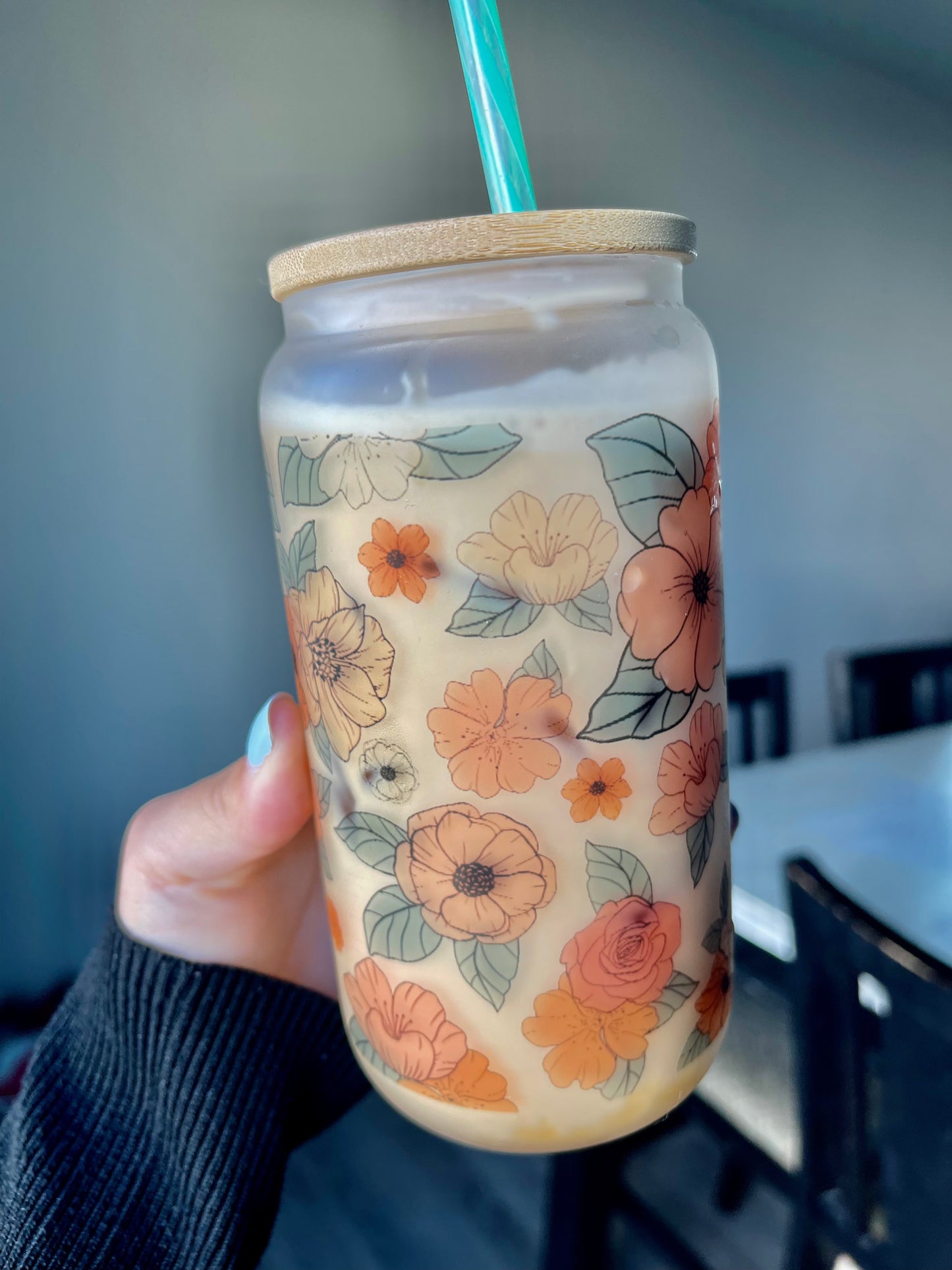 Frosted Floral Glass Cup