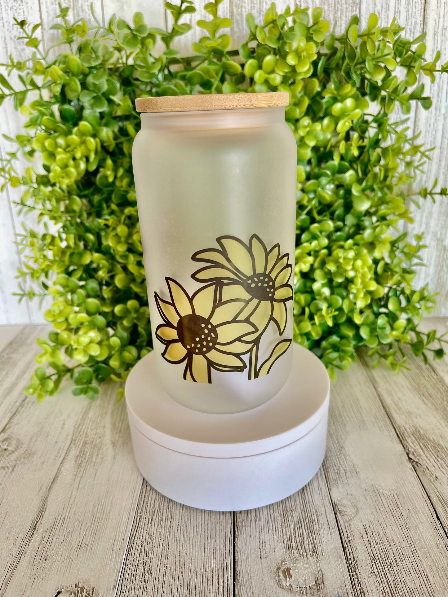 Sunflower Frosted glass cup