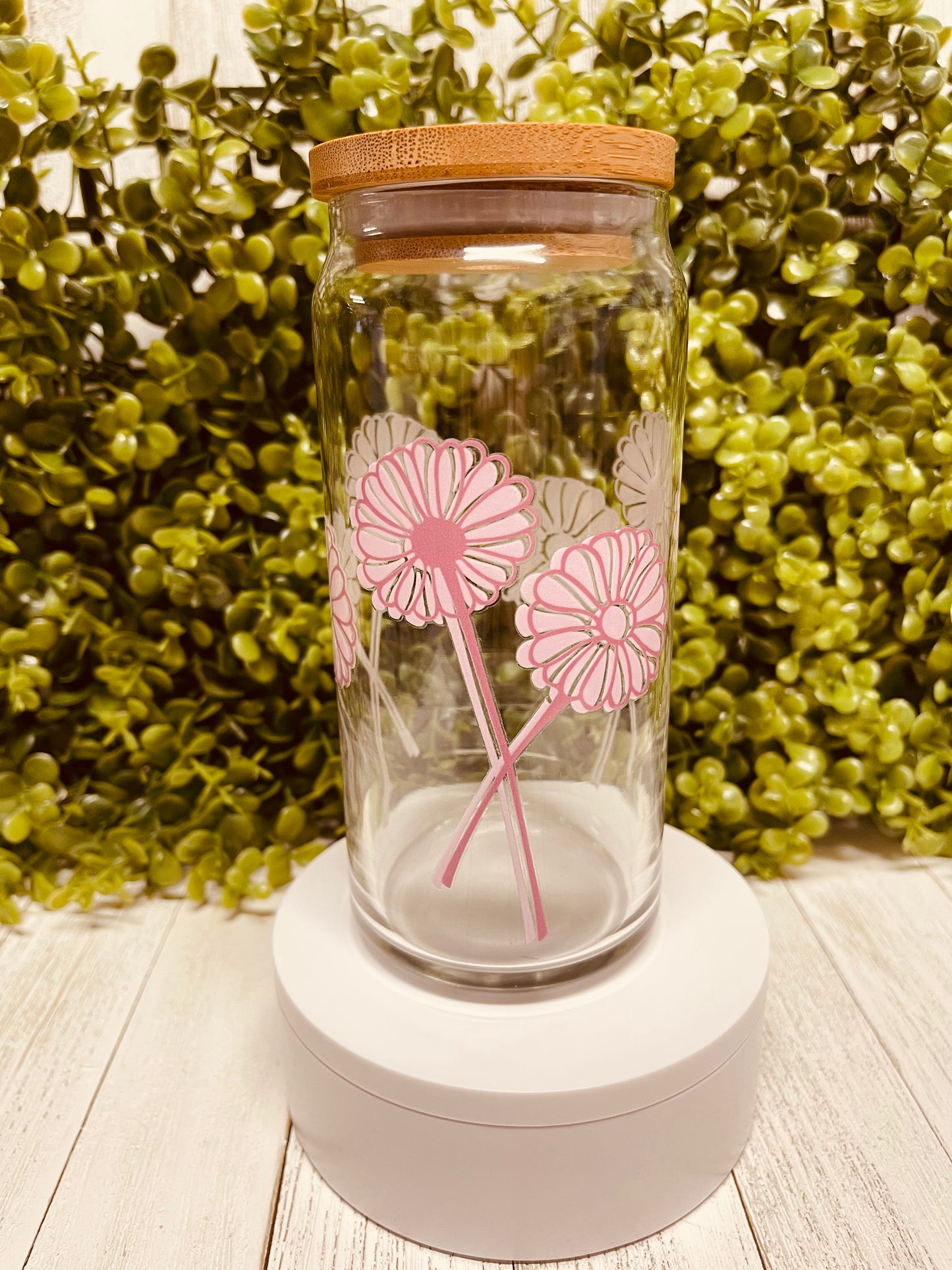 Pink Flower 20oz glass Cup