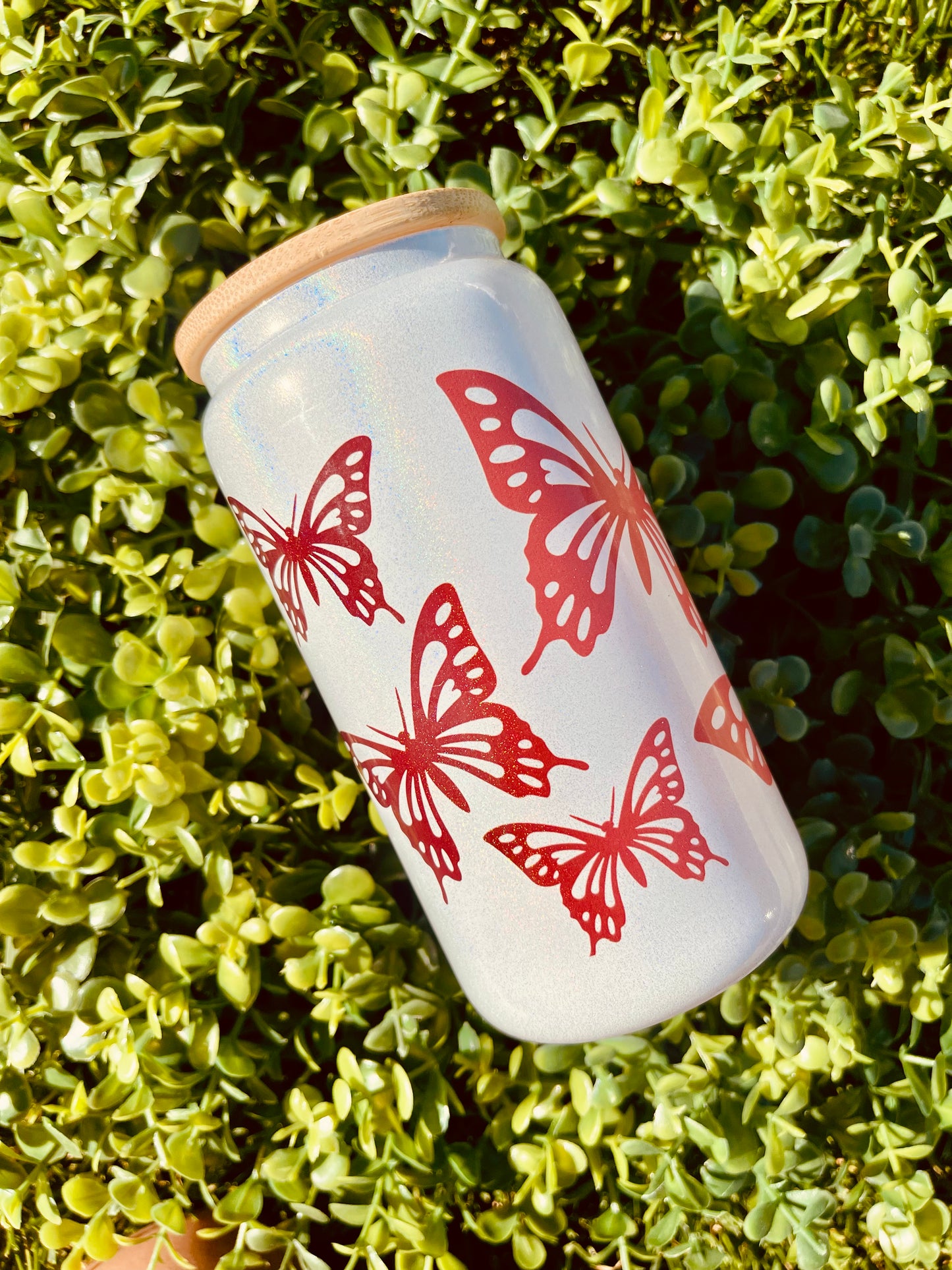 Butterfly white shimmer glass