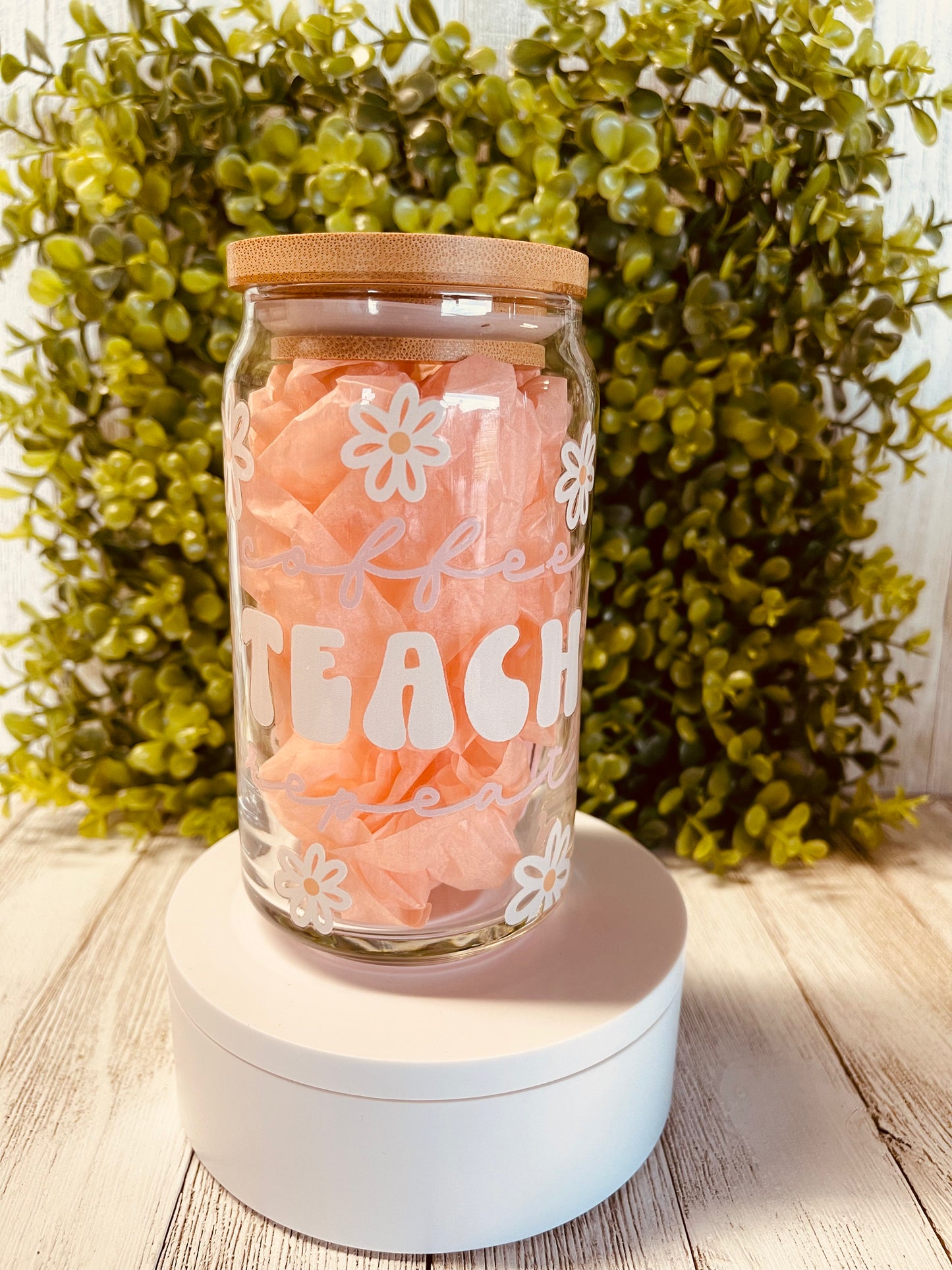 Coffee Teach Repeat Glass Cup