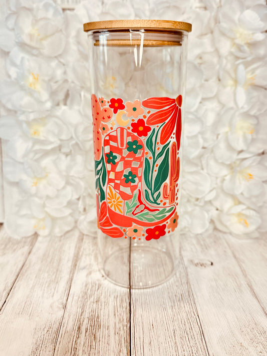 Floral Boot 25oz Glass Cup