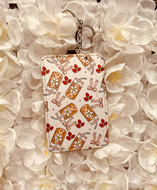 Iced coffee, bows, & berries keychain card holder