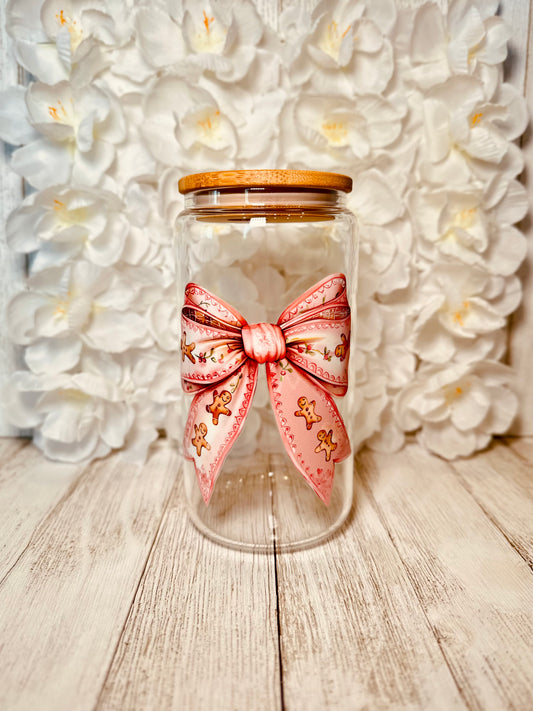 Gingerbread Bow Clear Glass Cup