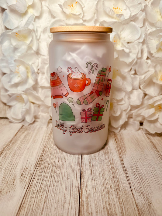 Jolly Girl Season Frosted Glass Cup