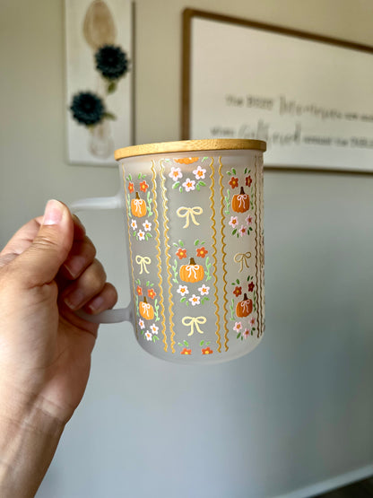 Beige Lace & Pumpkins Glass Mug
