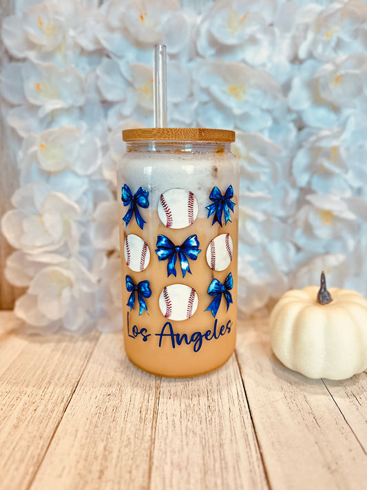 Girly LA Dodgers Glass Cup