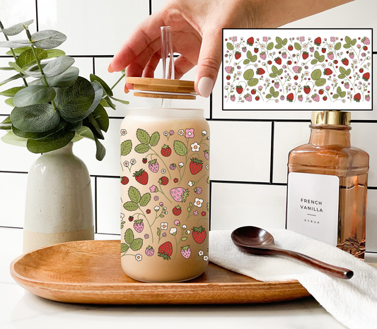 Strawberry Bloom Frosted Glass Cup