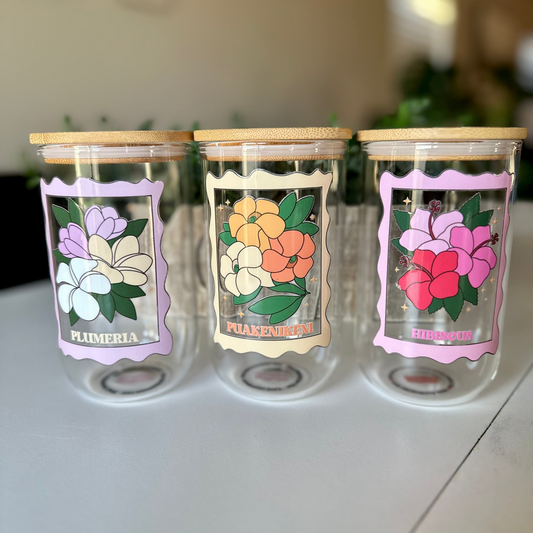 Floral Stamp Glass Cups