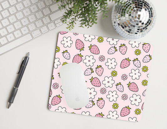 Strawberry Flower Pattern Mouse Pad