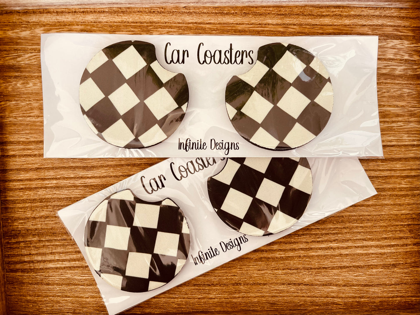 Black Checkered Car coasters