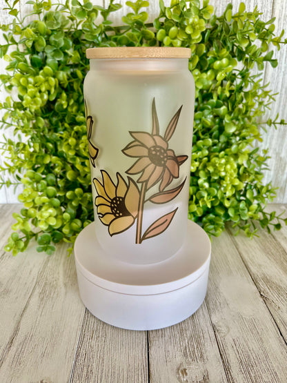 Sunflower Frosted glass cup