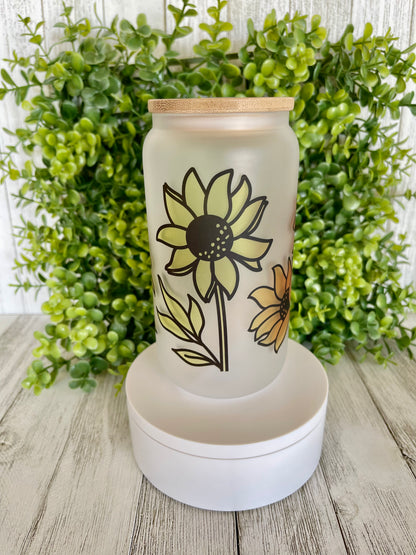 Sunflower Frosted glass cup